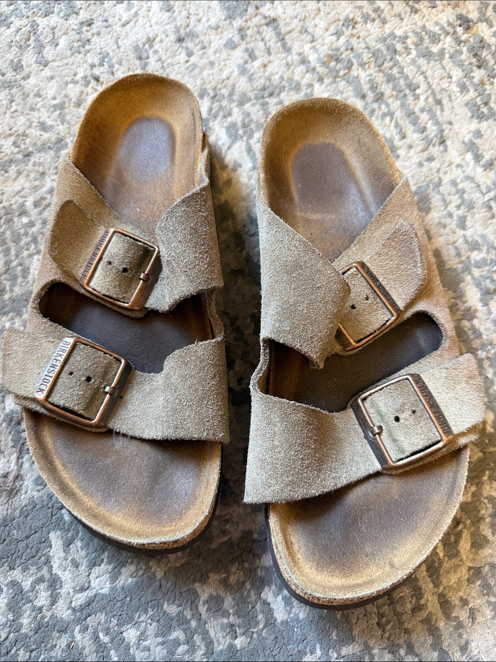 Birkenstock Suede Two-Strap Sandals in Taupe Brown